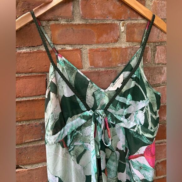 LC Lauren Conrad Green Leaf Print Sheer Maxi Dress Cover Up - Picture 3 of 8